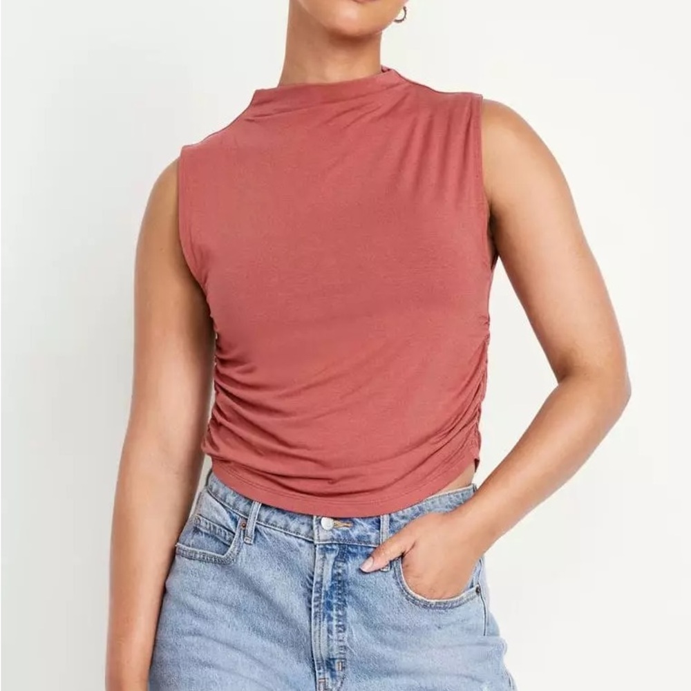 Old Navy NEW Luxe Crop Top Mock Neck Sleeveless Mauve Rose Pink NWT Size XL